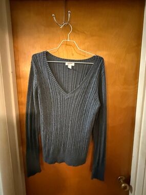 Arizona Classic V-Neck Ribbed Sweater - gray